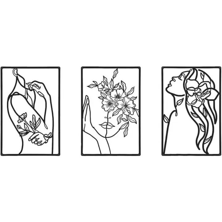Arte Abstracto minimalista de Metal, dibujo de líneas, arte de pared, decoración para cocina, baño y sala de estar, 3 piezas - 1