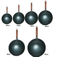 Wok de hierro tradicional chino antiescaldado, olla de hierro antiadherente de fondo redondo, sartén ligera con mango de madera, Cocina de Inducción - details 0