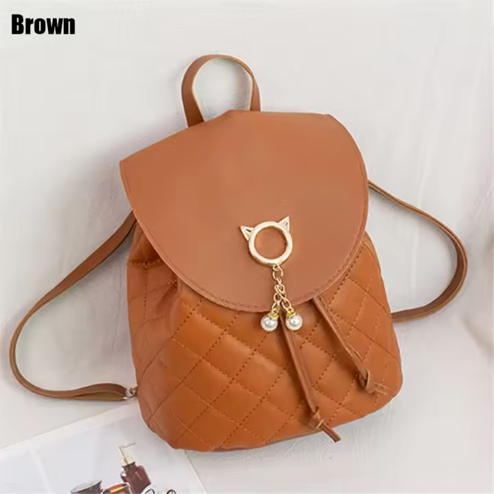 Mini mochila informal de cuero PU para mujer, bolsas de libros para estudiantes, con cordón - 1