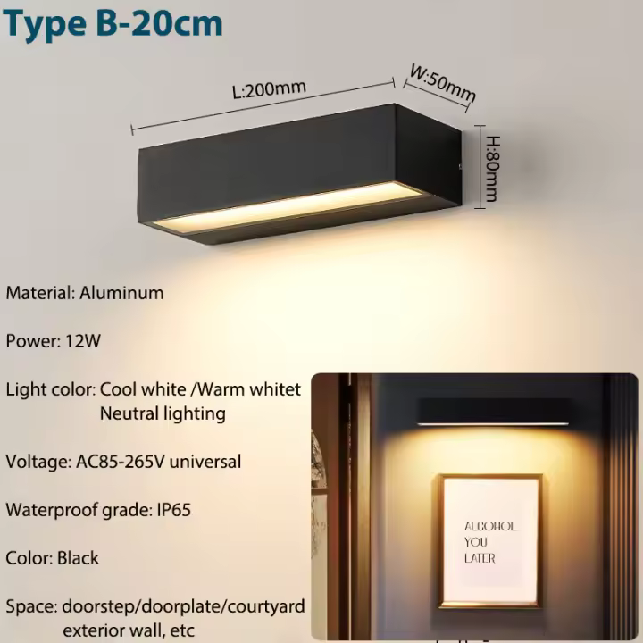 Candelabros LED de pared para porche Exterior, accesorios de luz de pared Exterior de aluminio, lámpara impermeable IP65 para casa, Patio, puerta, garaje, decoración - 1