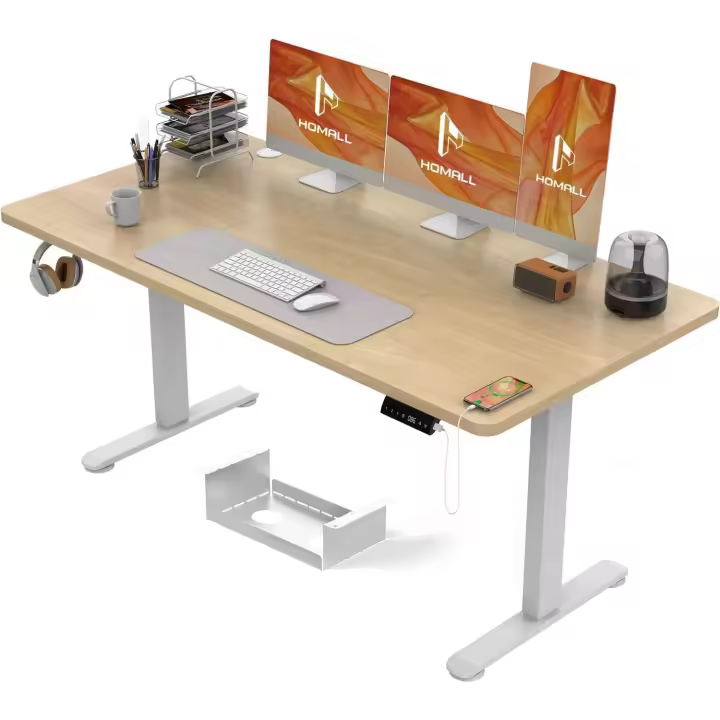 Escritorio elevable regulable en altura de 140x70 CM, escritorio de pie con tablero de cuatro partes, mesa de ordenador con función de memoria - 1