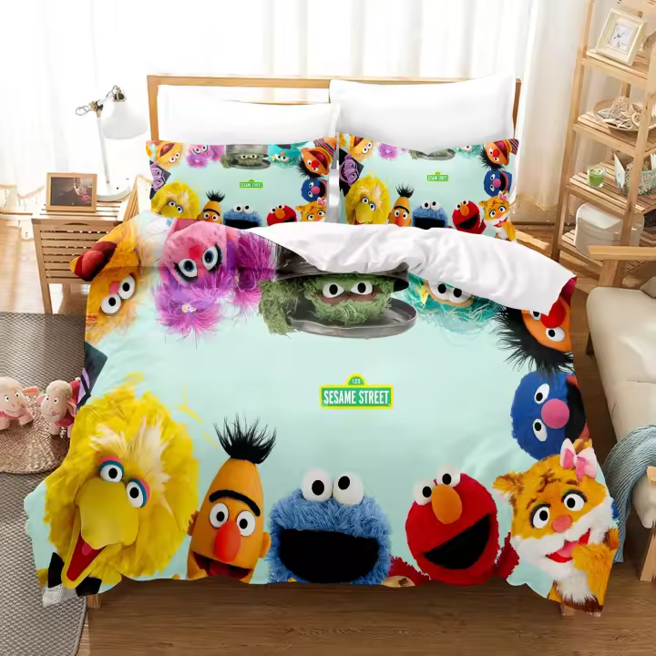 Juego de Fundas de Dormitorio Sesame Street Impresión Digital 3D Decoración de Dormitorio de Niños - 1