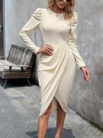 Vestido de manga larga con abertura por debajo de la rodilla para mujer, vestido elegante y hermoso con cuello redondo, moda 2025 - details 21