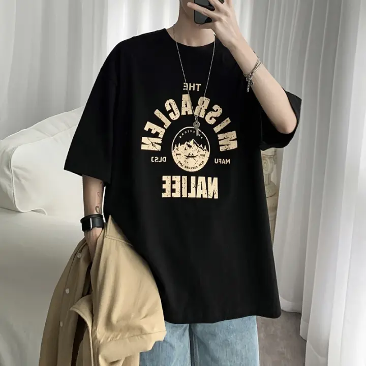 Camiseta de Manga Corta para Hombres Marca de Moda Versátil Estilo Hong Kong Suelto Algodón - 1