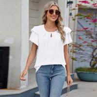 Tops elegantes de Color sólido para mujer, blusa holgada de manga corta, nueva camisa de gasa con cuello redondo para mujer - details 2