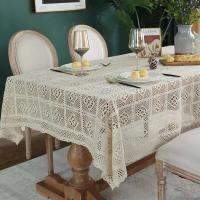 Mantel de crochet beige decorativo hueco, cubierta rectangular para mesa de comedor con borlas, decoración estética para salones de bodas - details 1