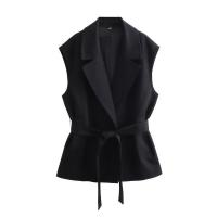 - Primavera Verano 2025 Moda Mujer Chaleco Cuello Alto con Cinturón Sin Mangas + Pantalones Largos de Pierna Ancha de Cintura Alta - details 3