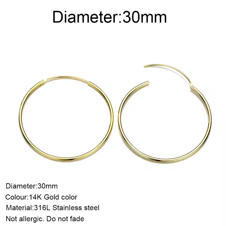 Pendientes de acero inoxidable de círculo grande para mujer, joyas de aro grande, 30 mm - 1
