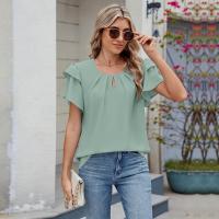 Tops elegantes de Color sólido para mujer, blusa holgada de manga corta, nueva camisa de gasa con cuello redondo para mujer - details 14