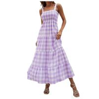Vestidos largos bohemios para mujer, ropa sin mangas a cuadros, informal, para vacaciones y playa, verano - details 2