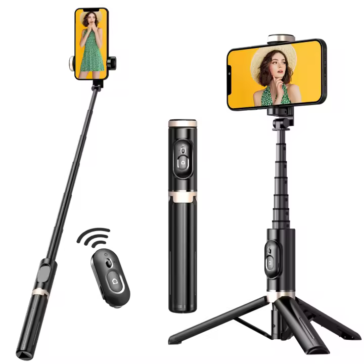 Trípode de Selfie para Teléfono Móvil de Aleación de Aluminio, Soporte Integrado para Trípode de Smartphone, Control Remoto Inalámbrico Incorporado, Portátil, Ligero, Trípode Alto Extensible para Teléfonos Móviles, Adecuado para iPhone de 4 a 7 pulgadas - 1