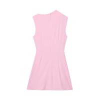 PB & ZA 2025 novedad de verano llegadas mujeres efecto plisado sin mangas cuello redondo temperamento Simple Mini vestido rosa - details 2