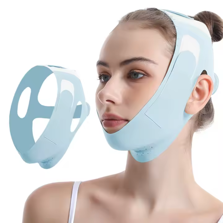 Mascarilla adelgazante facial, diseño de malla transpirable, correa de levantamiento facial en línea en V y cinturón moldeador de cara en línea en V - Vendaje de levantamiento de barbilla y mejillas para lifting facial en V - 1