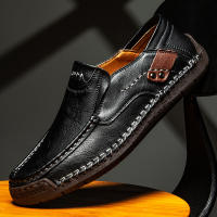 Zapatos De Cuero Hechos a Mano Para Hombre Mocasines Casuales Cómodos Zapatos Planos Para Exterior Caminar Talla Verdadera Para Adultos - details 3