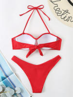 Bikini con Push-Up para mujer, traje de baño liso con tirantes, bañador Sexy con Tanga, ropa de playa para verano, 2024 - details 16