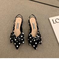 Zapatos de tacón para mujer, zapatos de tacón con lazo y punta estrecha a la moda, tacones de lunares a cuadros, Sandalias de tacón pequeño sin cordones, zapatos finos informales - details 2