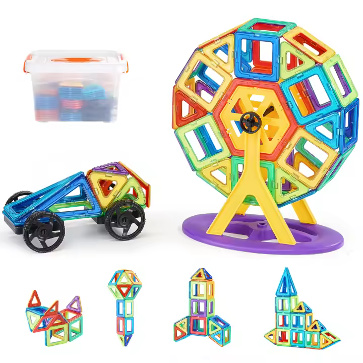 SucceBuy Azulejos magnéticos, 123 piezas para niños, juego de construcción con extras, juguetes STEM para mayores de 5 años - 1