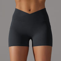 Hamidou-pantalones cortos de gimnasio cruzados para mujer, pantalones cortos de Yoga con bolsillos, mallas de entrenamiento para mujer, pantalones cortos de cintura alta, realce de glúteos - details 8