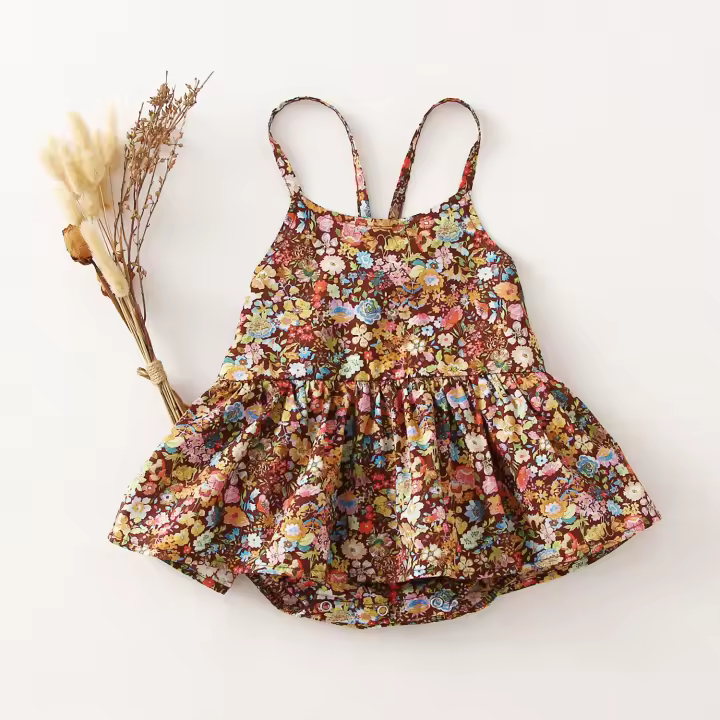 Vestido Floral para Niña, ropa de Algodón y Lino sin Mangas, one Pieza, Verano - 1