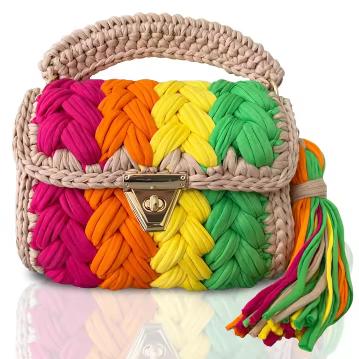 Bolsos de mano tejidos a mano para mujer, bolsos coloridos, bolsos cruzados con cadena, a la moda - 1