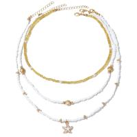 Collar multicapa con cuentas exageradas para niñas, colgante de estilo bohemio, gargantilla de estrella de mar Y2K, collar de clavícula de concha apilada, 3 uds. - details 4