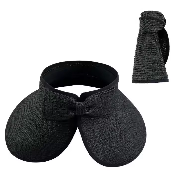 Nuevo sombrero con viseras de verano para mujer, sombreros de paja con lazo grande y ancho, gorros de protección UV para playa para mujer - 1