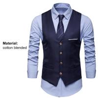 Chaleco de negocios para hombre, ropa de trabajo, chaleco Formal de negocios para boda, bolsillos, traje de tiras blancas extraíbles, chaleco clásico de Color sólido - details 4