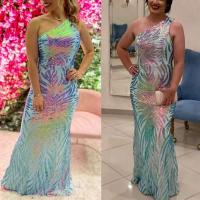 Lentejuelas largas con hombro rosa lavanda, vestido de fiesta de noche sin mangas para mujer - details 20