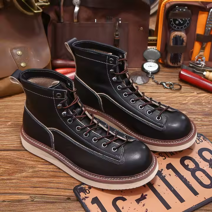 Zapatos de cuero de vaca puro de alta gama, estilo herramienta, zapatos de tablero de caña alta - 1