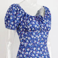 Vestido de mujer, novedad de verano 2025, vacaciones, pausa para el té, cuello cuadrado, falda de longitud media, mangas de burbuja, vestido con abertura Floral francés - details 19