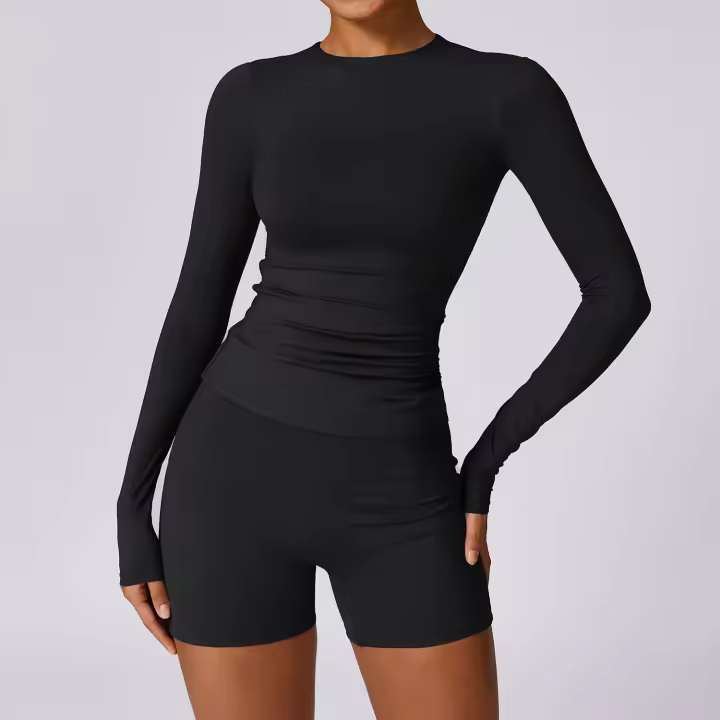 Conjunto de Yoga de 2 Piezas para Mujeres Ropa Deportiva de Gimnasio Leggings Fitness Top Corto de Manga Larga Pantalones Deportivos Traje de Entrenamiento Material de Lining Nylon Temporada Primavera/Verano - 1