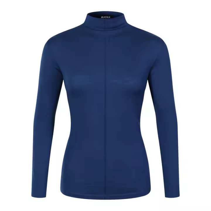 Ropa interior térmica de lana merina para mujer, Top de manga larga con cuello alto falso, camisa con capa Base, antiolor, 100% - 1