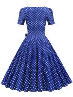 Vestido midi elegante informal para mujer con lunares, cuello Peter Pan, cintura alta y corte en A - details 25