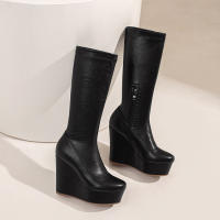 Botas ajustadas de tacón alto para mujer, botines de moda con cremallera lateral y cabeza redonda, manga media, Otoño/Invierno, 2025 - details 10