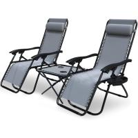 Set de 2 Sillas de Jardín Plegables Silla de Gravedad Cero Reclinable con Soporte para Bebidas y Reposacabezas Extraíble Carga Máxima 120kg Negro - details 43
