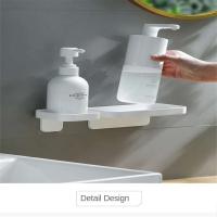 Canal de drenaje para baño, pequeños accesorios blancos, estante de baño montado en la pared no perforado, escape de productos de lavado - details 11