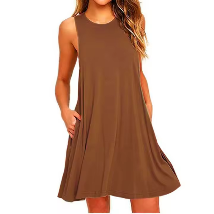 Vestido casual tipo camiseta para mujer, verano, con bolsillos, talla grande, estilo, vestido de playa, corte holgado y fluido. - 1