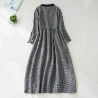 Vestido de Otoño a Cuadros de Moda Estilo Japonés Casual para Mujeres Vestido de Oficina Blanco y Negro a Cuadros Ropa Larga de Primavera Casual - details 2