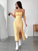 Vestido de estilo simple de mujer cintura alta tirantes delgados falda media y larga - details 7