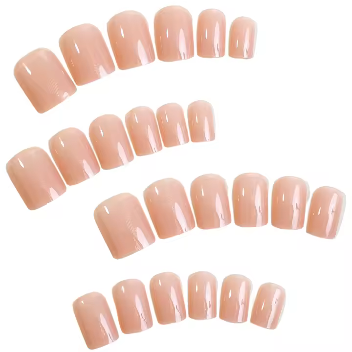 Uñas postizas de Color sólido Nude para niñas, uñas falsas brillantes impermeables de larga duración, para ir de compras, viajar y citas - 1