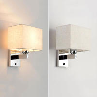 Lámpara de pared led para cabecera de dormitorio, luz de pared moderna para Proyecto de habitación de Hotel con interruptor, nuevo estilo chino, pantalla de tela Beige - details 4