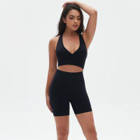Conjunto deportivo Top deportivo transpirable, secado rápido, cuello en V, tejido de nailon - details 4