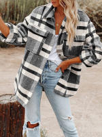 Camisa de lana de franela para mujer, abrigo holgado de manga larga con cuello tipo Polo y botones a cuadros, para otoño e invierno, 2023 - details 5