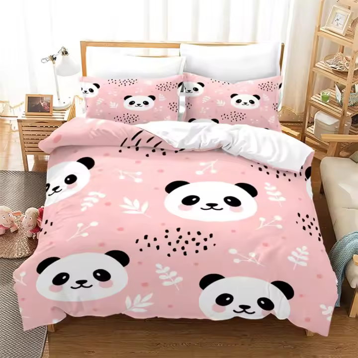 Conjunto de Ropa de Cama de Panda de Dibujos Animados Fundas de Edredón con Funda de Almohada para Niños Artículo de Dormitorio y Baño - 1