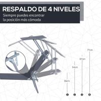 Silla Plegable para Jardín Desmontable, Regulable, Reclinable, para Jardín, Balcón, Acampada al Aire Libre 187x58x36 cm, Gris - details 6