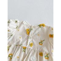 Pastoral niñas bebé bordado Floral mameluco de manga corta girasol mono infantil niño recién nacido ropa de bebé de una pieza - details 8