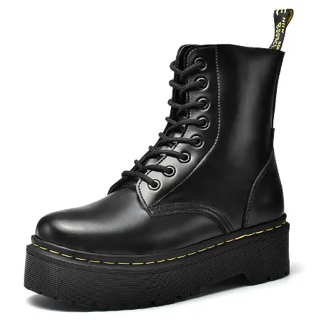 Suelas gruesas con forro polar Botas Dr. Martens, cremalleras laterales, botas cortas de mujer británica, suelas de pastel, botas de trabajo y zapatos de algodón - 1