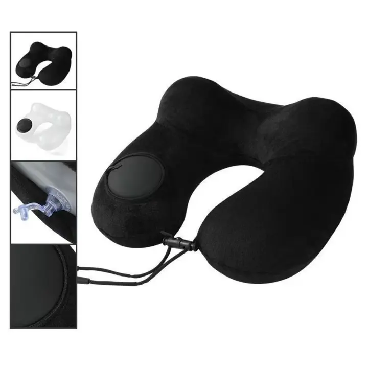 Almohada de viaje inflable en forma de U, prensado manual, prensa suave para inflar la almohada, portátil con bolsa de almacenamiento, cojín de soporte para el cuello - 1