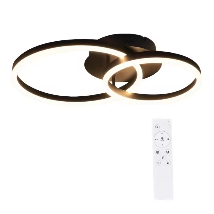 CBJKTX Luz de Techo LED 59x40x12cm Luz de Techo Regulable Sala de Estar Lámpara de Sala de Estar Negra Lámpara de Dormitorio Moderna 46W 2 Anillos - 1