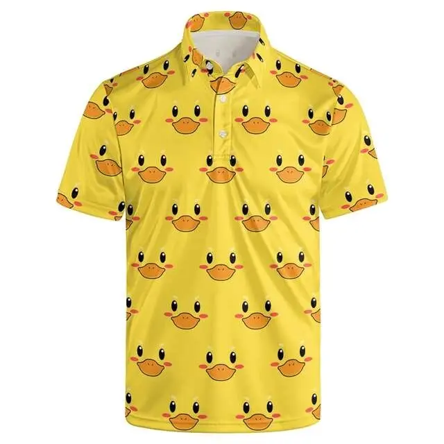 Polo con estampado 3D para hombre y mujer, ropa Haruku, manga corta, hebilla de pato amarillo, animales interesantes, alta calidad - 1